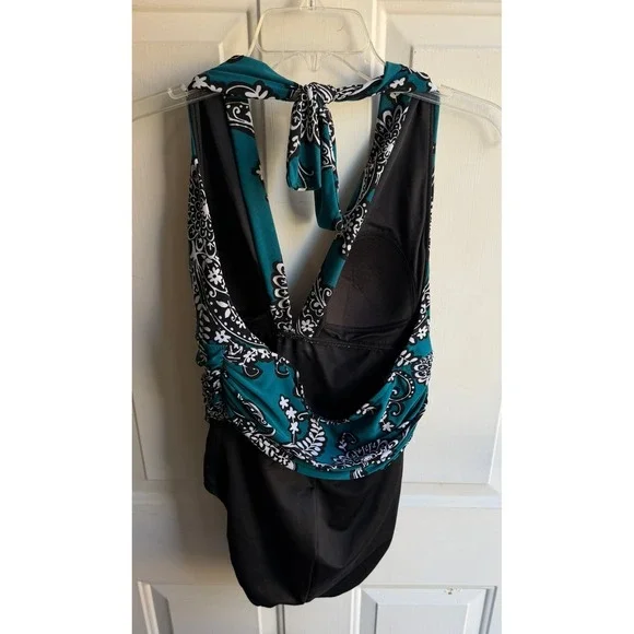 Miraclesuit‎ Women's Paisley Halter V-neck One-Piece Swimsuit Sz 12 - Picture 4 of 6
